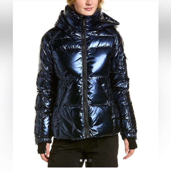 S13 Jackets & Blazers - S13 by Sam Women's Kylie Hooded Waterproof Medium Puffer Down Coat Metallic Blue